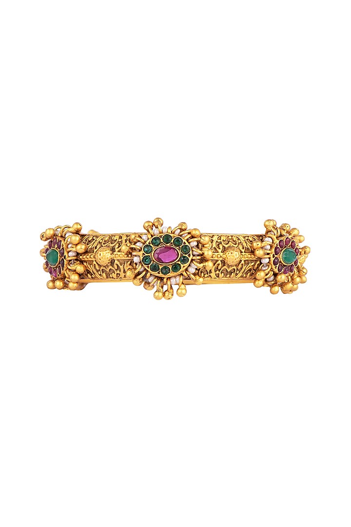 Gold Finish Red & Green Stone Bangles by VASTRAA Jewellery