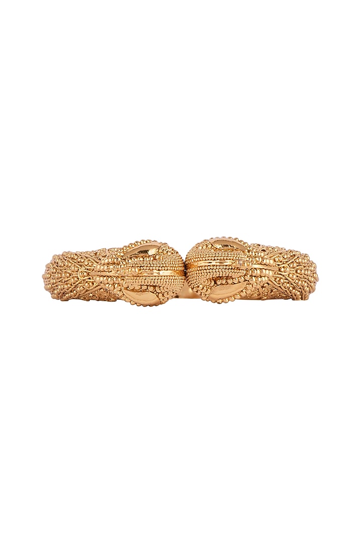 Gold Finish Peacock Bangles (Set of 2) by VASTRAA Jewellery at Pernia's Pop Up Shop