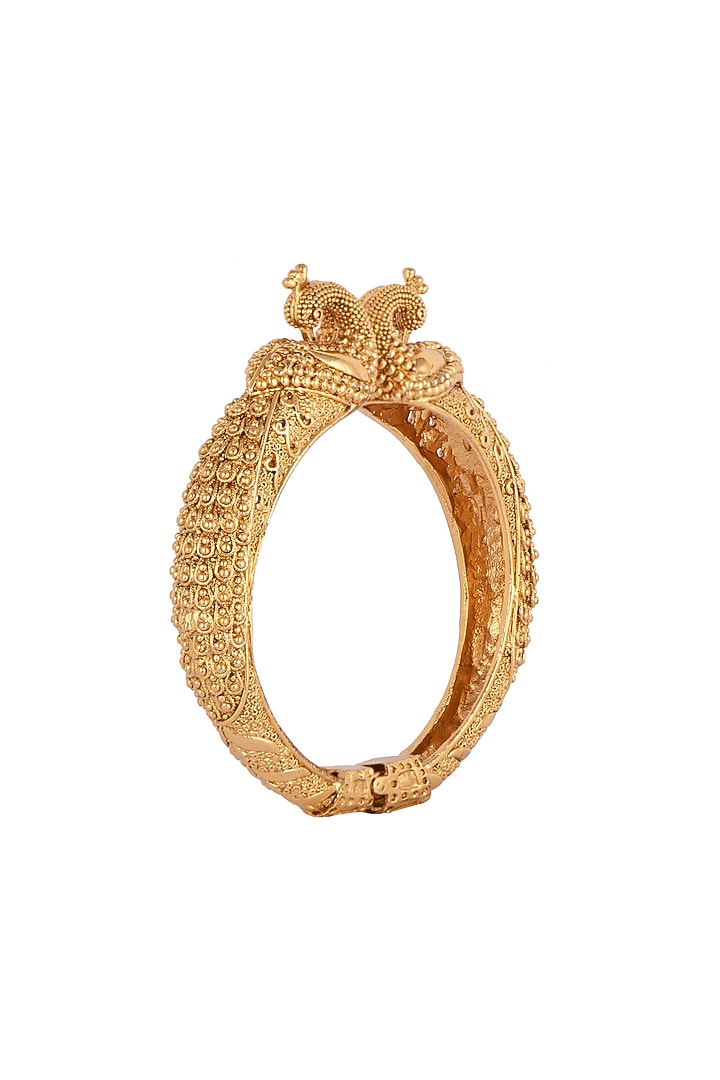 Gold Finish Peacock Bangles (Set of 2) by VASTRAA Jewellery at Pernia's Pop Up Shop