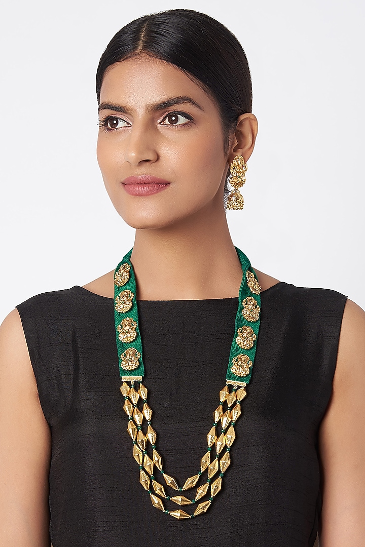 Gold Finish Temple Mala Set by VASTRAA Jewellery at Pernia's Pop Up Shop