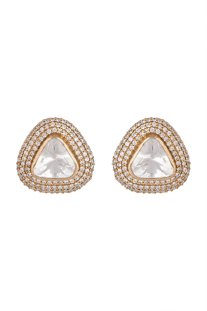 Gold Finish Kundan Polki & Diamond Stud Earrings by VASTRAA Jewellery at Pernia's Pop Up Shop