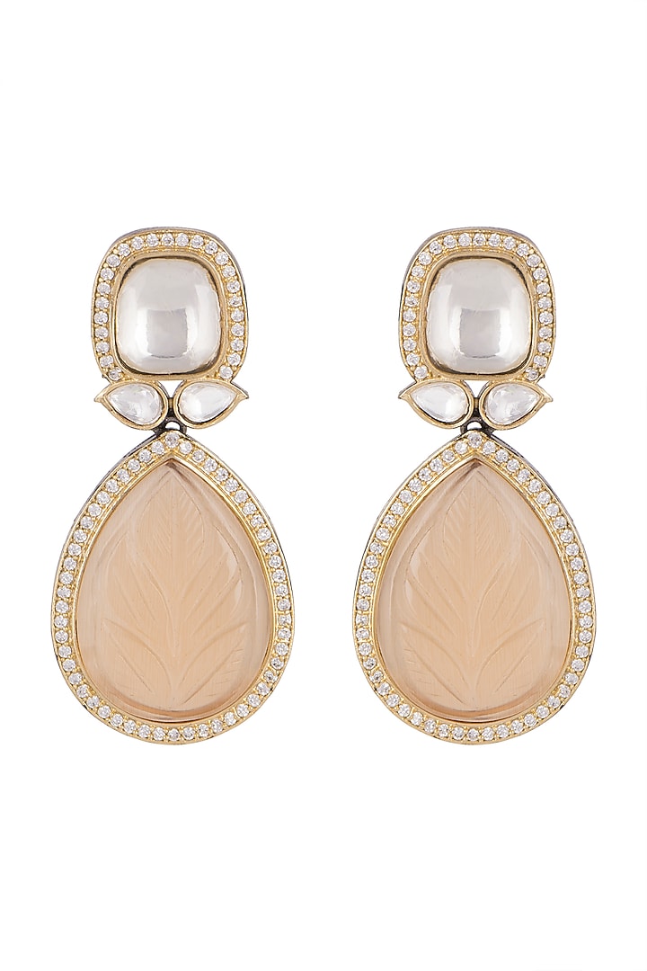 Gold Finish Brown Stone Earrings by VASTRAA Jewellery at Pernia's Pop Up Shop