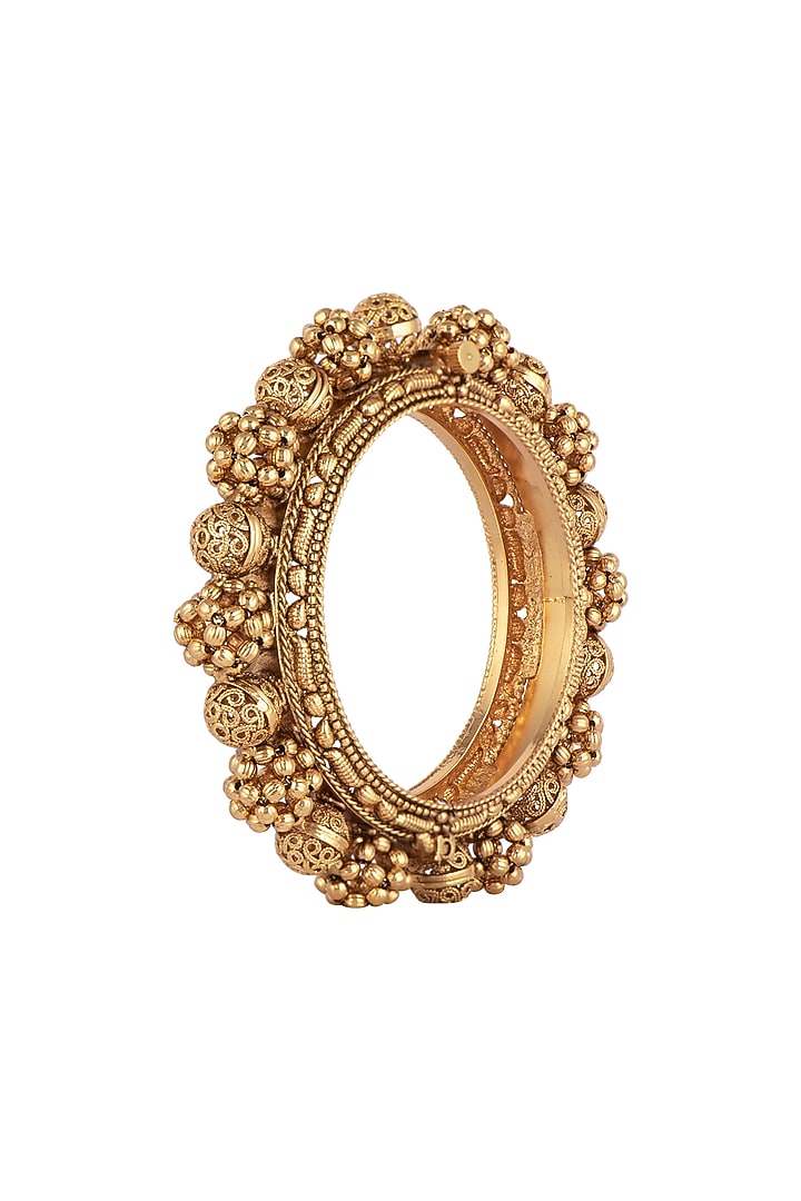 Gold Finish Ghoogri Bangles (Set of 2) by VASTRAA Jewellery at Pernia's Pop Up Shop