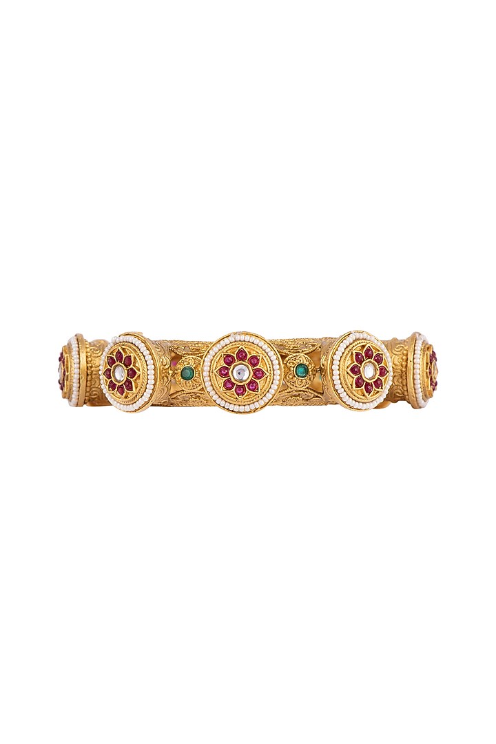 Gold Finish Faux Pearl Bangle by VASTRAA Jewellery at Pernia's Pop Up Shop