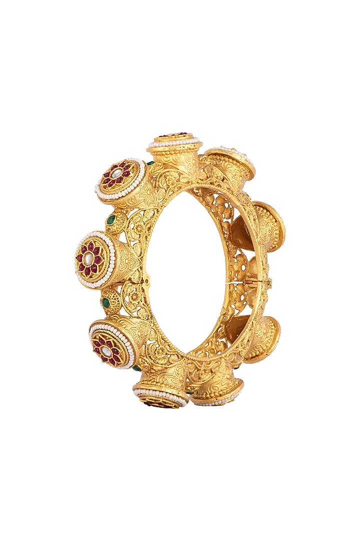 Gold Finish Faux Pearl Bangle by VASTRAA Jewellery at Pernia's Pop Up Shop