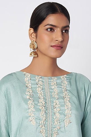 Gold Finish Peacock Jhumka Earrings by VASTRAA Jewellery