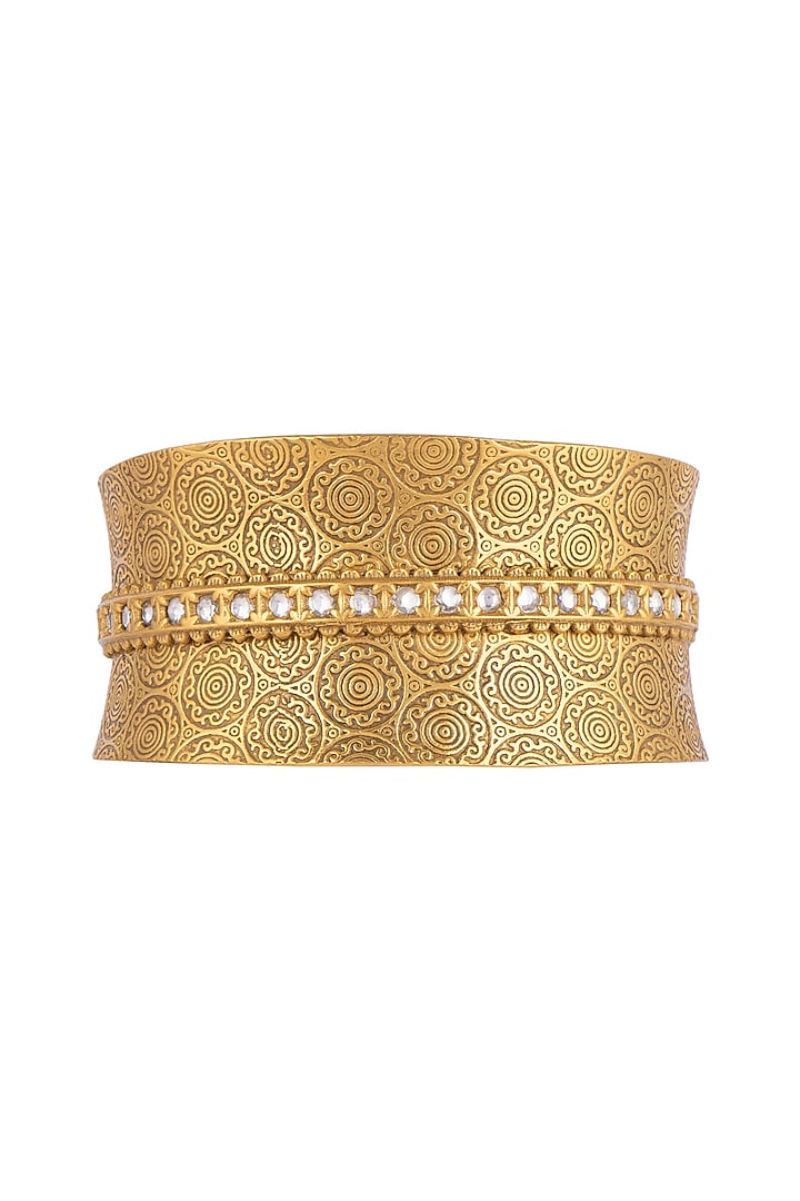 Gold Finish Kundan Polki Cuff Bracelets by VASTRAA Jewellery at Pernia's Pop Up Shop