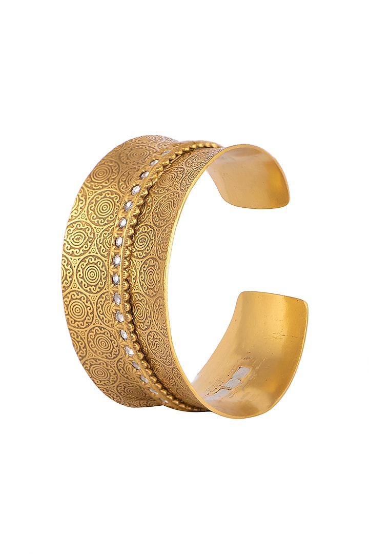 Gold Finish Kundan Polki Cuff Bracelets by VASTRAA Jewellery at Pernia's Pop Up Shop