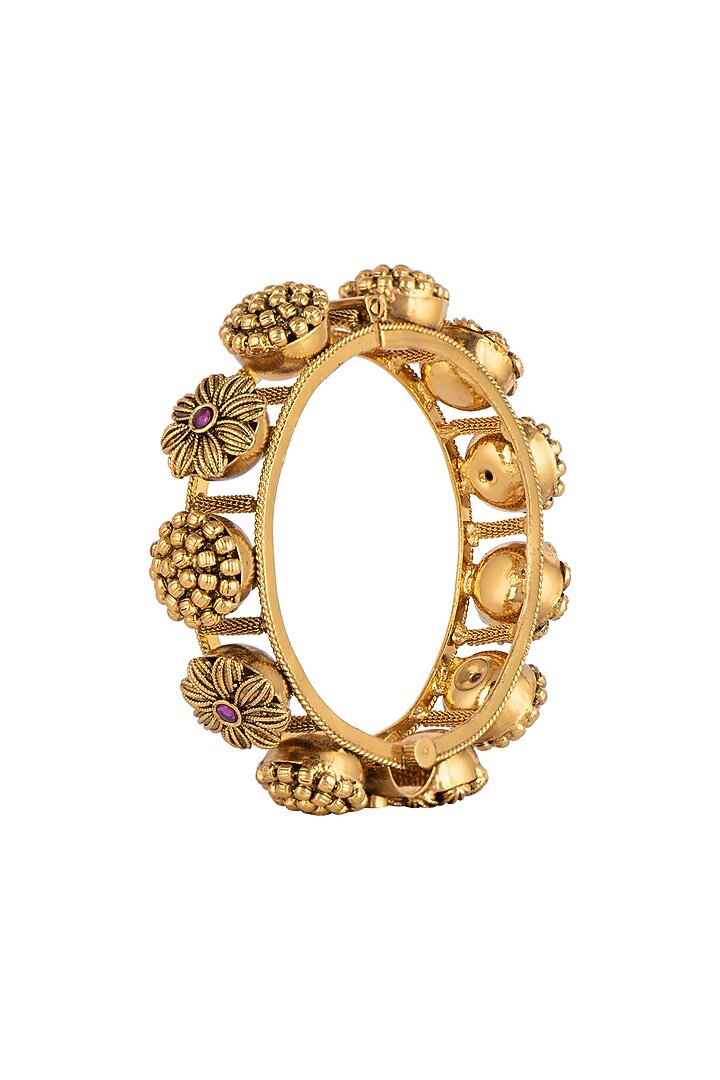 Gold Finish Antique Bangles (Set of 2) by VASTRAA Jewellery at Pernia's Pop Up Shop