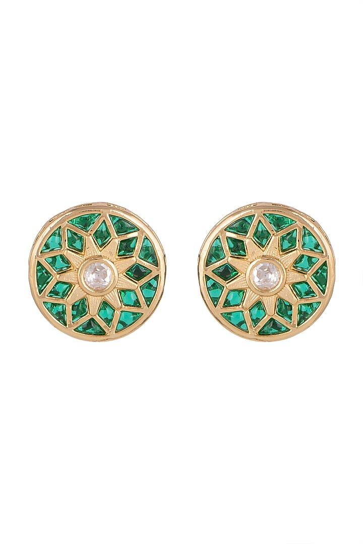 Gold Finish Green Meenakari Earrings by VASTRAA Jewellery at Pernia's Pop Up Shop