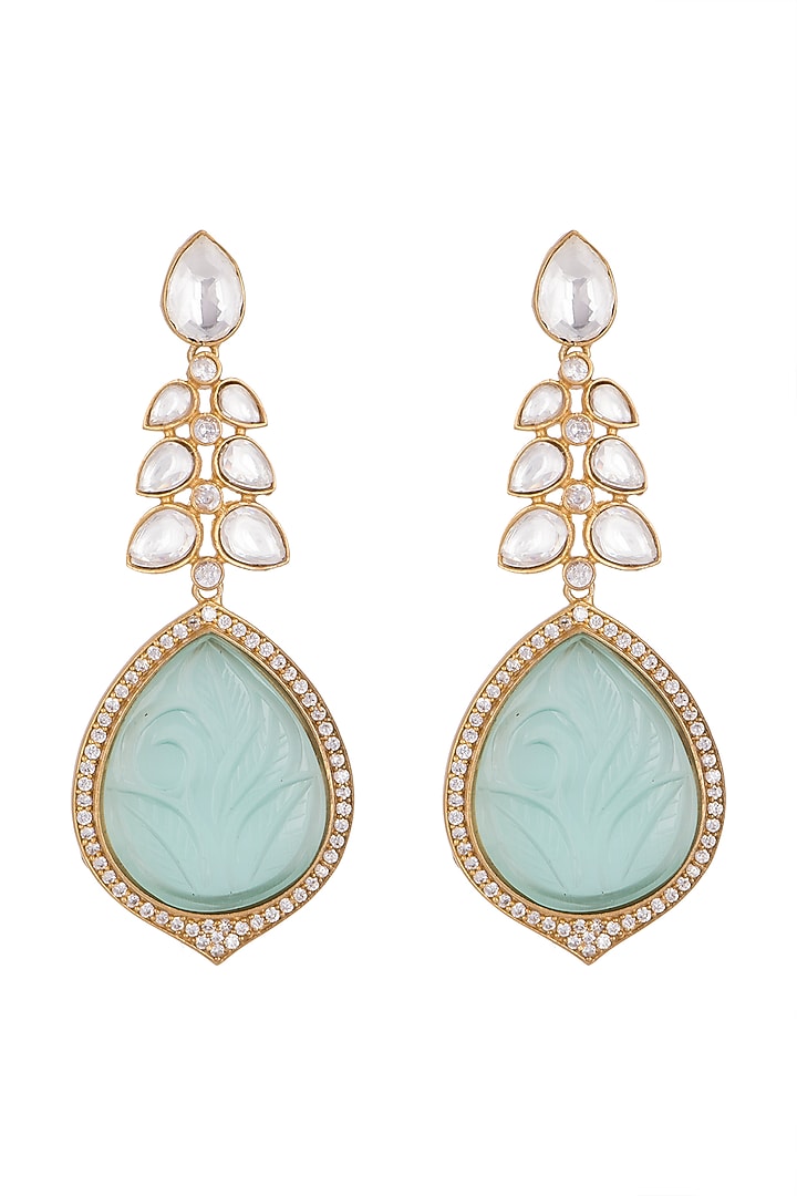 Gold Finish Kundan Polki & Zircon Earrings by VASTRAA Jewellery at Pernia's Pop Up Shop