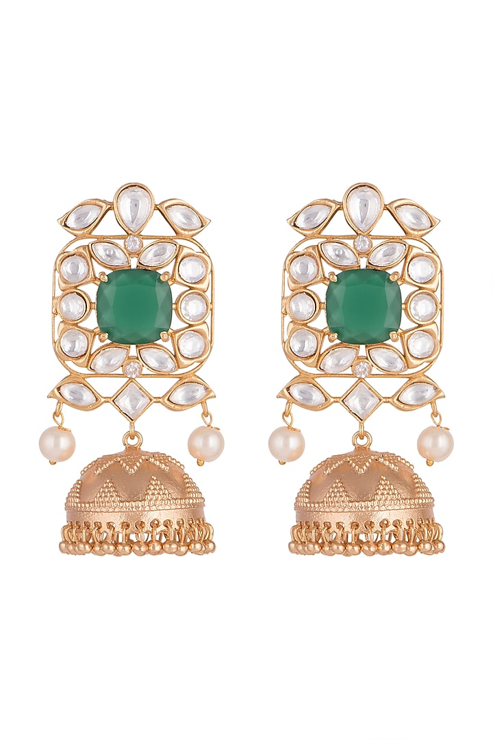 Gold Finish Kundan Jhumka Earrings Design by VASTRAA Jewellery at ...