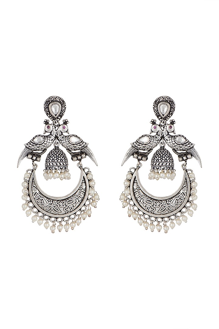 White Finish Faux Pearl Chandbali Earrings by VASTRAA Jewellery at Pernia's Pop Up Shop