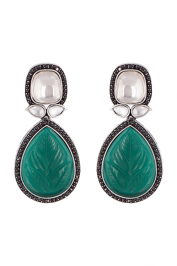 White Finish Kundan Polki Earrings by VASTRAA Jewellery at Pernia's Pop Up Shop