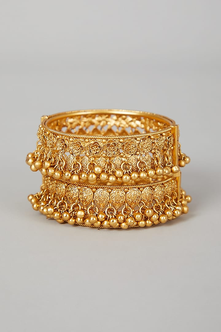 Gold Finish Openable Bangles (Set of 2) by VASTRAA Jewellery