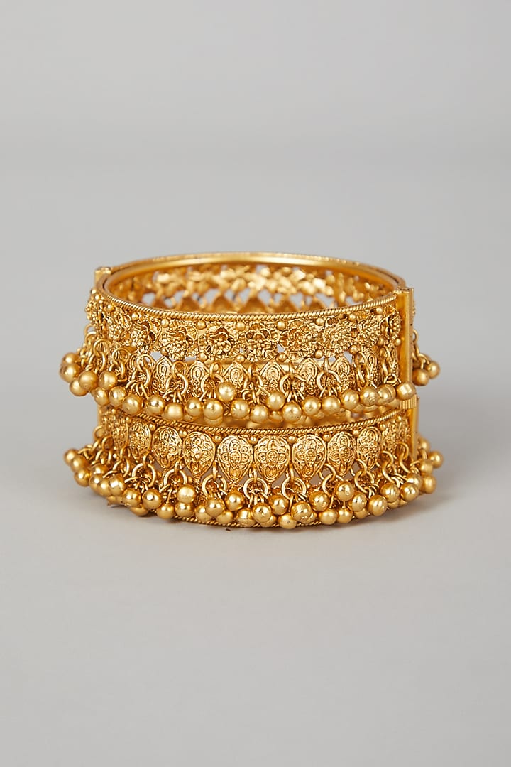 Gold Finish Openable Bangles (Set of 2) by VASTRAA Jewellery at Pernia's Pop Up Shop
