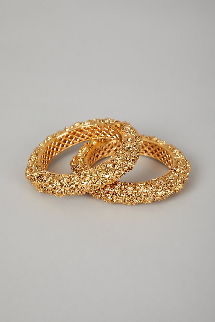 Gold Finish Carved Openable Bangles by VASTRAA Jewellery