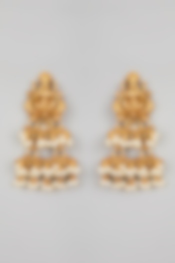 Gold Finish Motif & Pearl Temple Mala Set by VASTRAA Jewellery