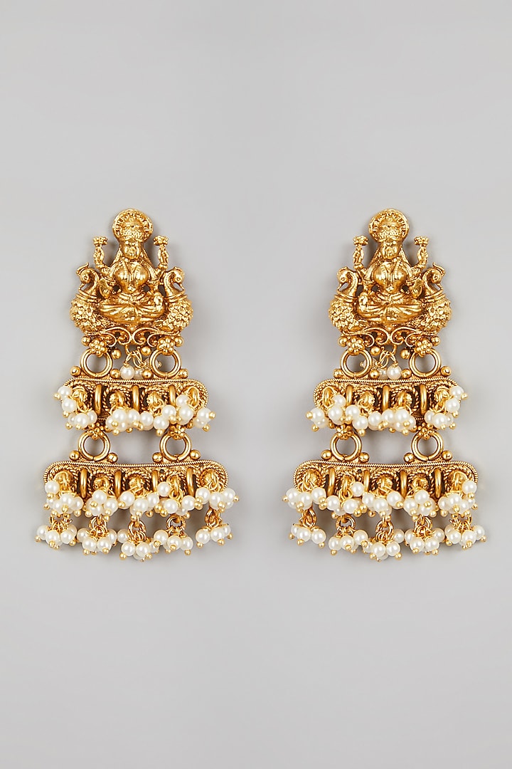 Gold Finish Motif & Pearl Temple Mala Set by VASTRAA Jewellery
