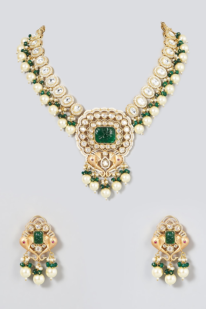 Gold Finish Beaded Necklace Set by VASTRAA Jewellery