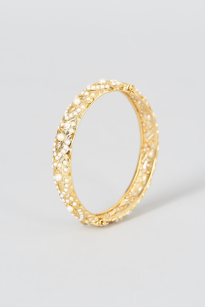 Gold Finish Kundan Polki Bangles (Set of 2) by VASTRAA Jewellery at Pernia's Pop Up Shop