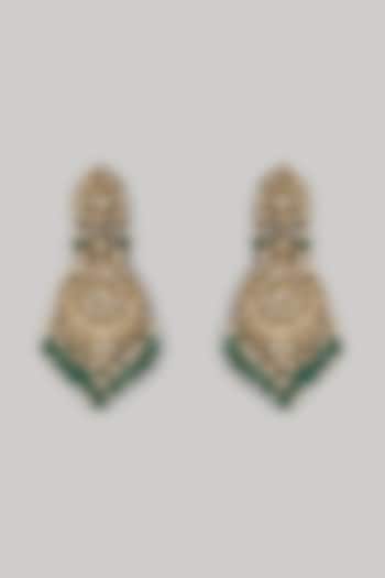 Gold Finish Green Stone Dangler Earrings by VASTRAA Jewellery at Pernia's Pop Up Shop