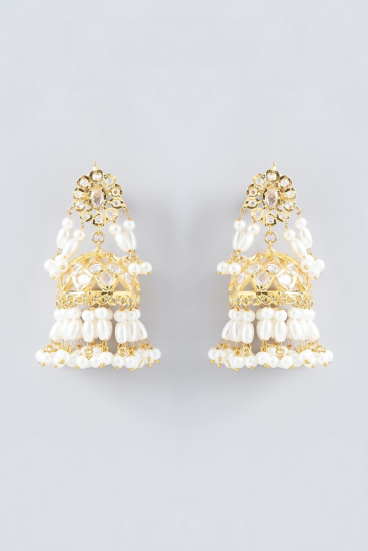 Gold Finish Kundan Polki Dangler Earrings by VASTRAA Jewellery at Pernia's Pop Up Shop