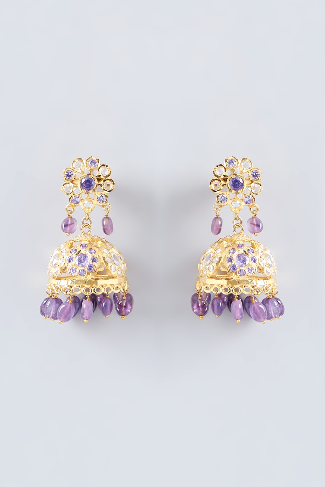 Golden Round Earring | Purple Stone Earring – Peach Tassels