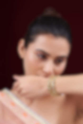 Gold Finish Multi-Colored Stone Enamelled Bangles (Set of 2) by VASTRAA Jewellery at Pernia's Pop Up Shop