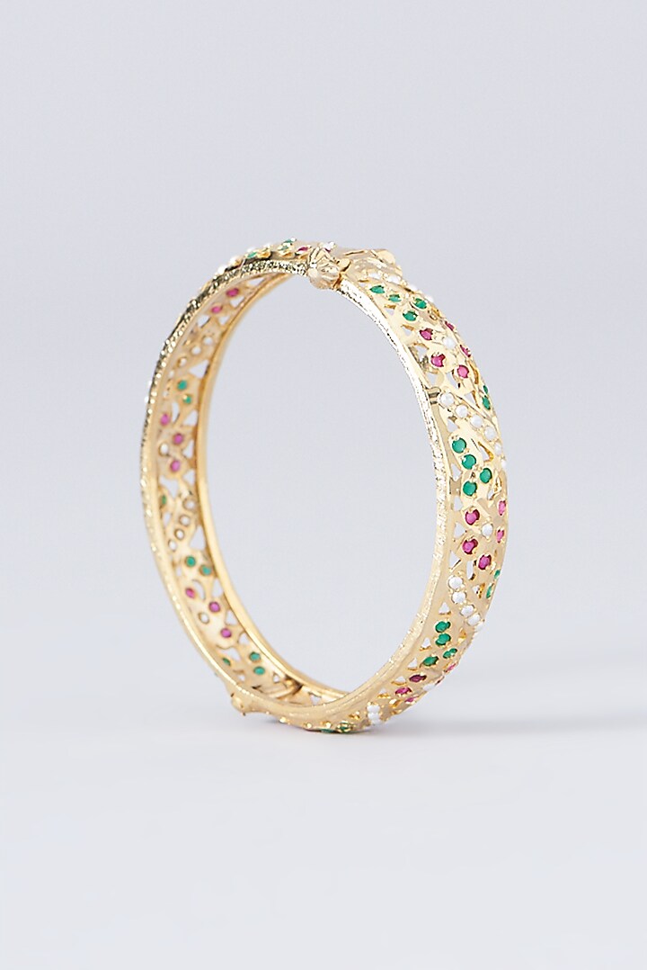 Gold Finish Multi-Colored Stone Enamelled Bangles (Set of 2) by VASTRAA Jewellery at Pernia's Pop Up Shop