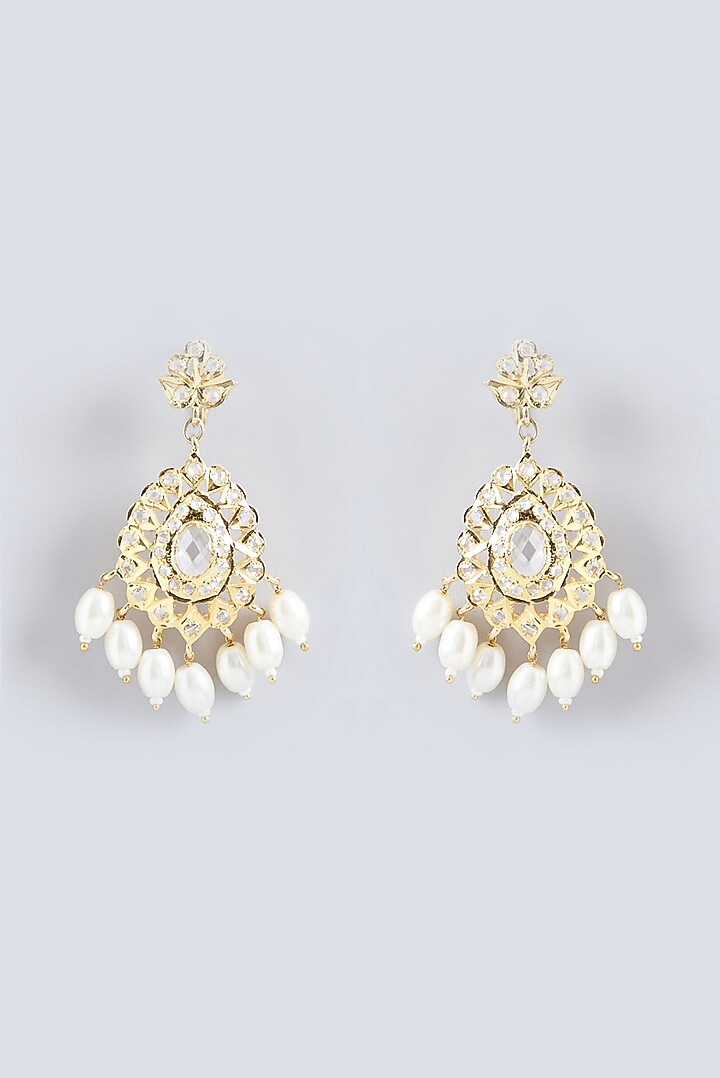 Gold Finish Kundan Polki & Pearl Long Necklace Set by VASTRAA Jewellery at Pernia's Pop Up Shop
