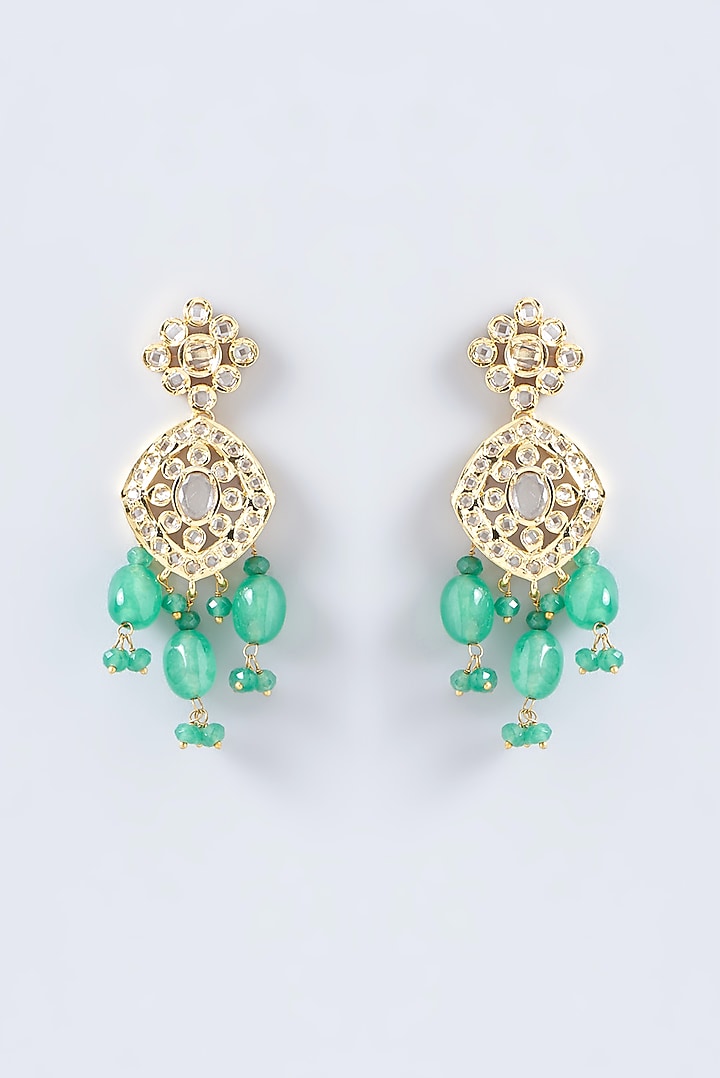 Gold Finish Kundan Polki & Green Beaded Choker Necklace Set by VASTRAA Jewellery at Pernia's Pop Up Shop