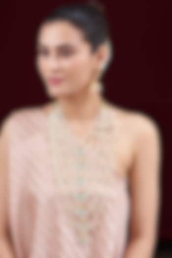 Gold Finish Kundan Polki & Pearl Long Necklace Set by VASTRAA Jewellery at Pernia's Pop Up Shop