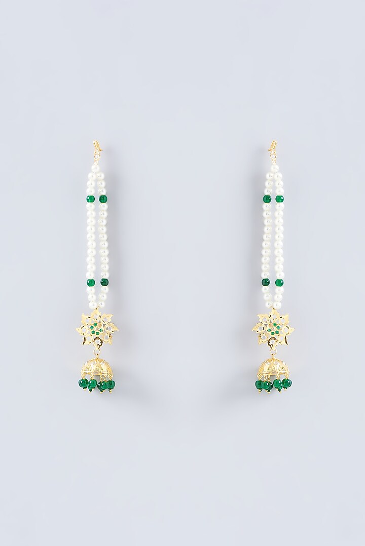 Gold Finish Kundan Polki & Green Beaded Choker Necklace Set by VASTRAA Jewellery at Pernia's Pop Up Shop