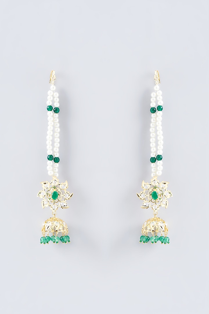 Gold Finish Kundan Polki & Emerald Stone Long Necklace Set by VASTRAA Jewellery at Pernia's Pop Up Shop
