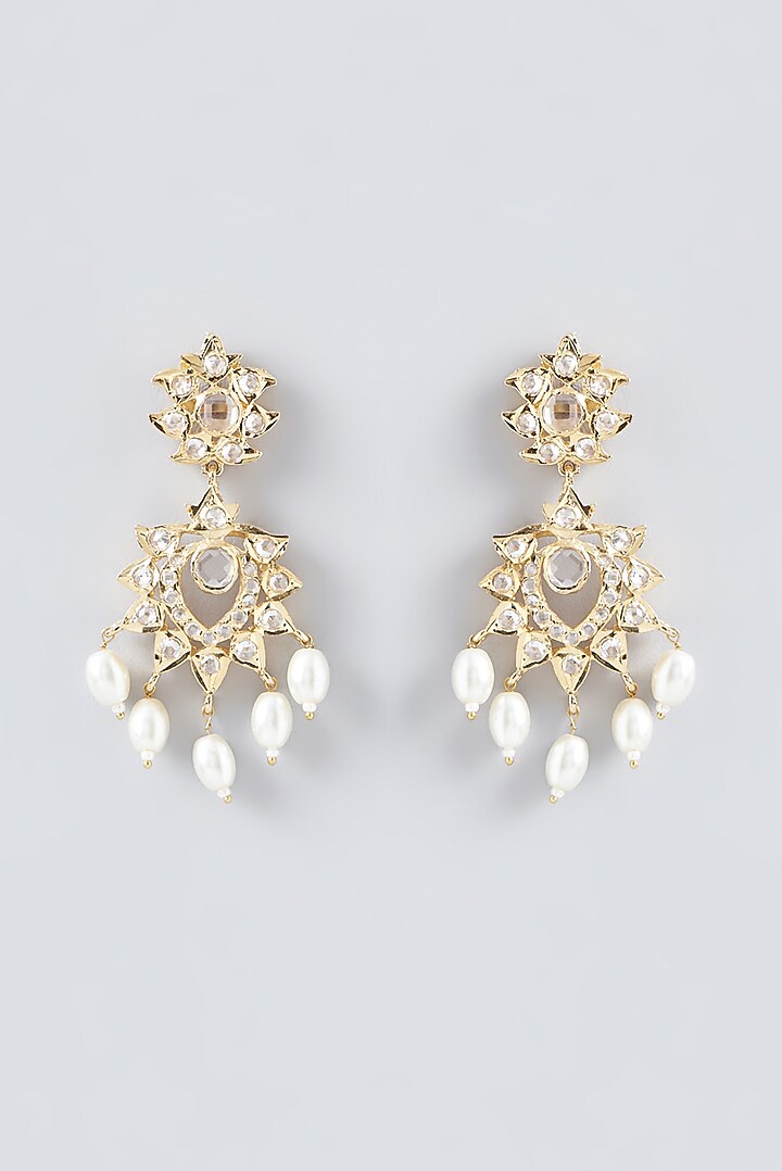 Gold Finish Kundan Polki & Pearl Necklace Set by VASTRAA Jewellery at Pernia's Pop Up Shop