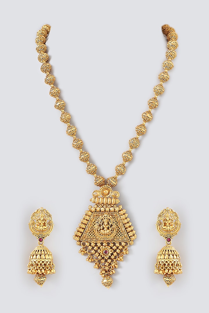 Gold Finish Temple Long Necklace Set Design by VASTRAA Jewellery at  Pernia's Pop Up Shop 2024