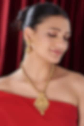 Gold Finish Temple Long Necklace Set by VASTRAA Jewellery at Pernia's Pop Up Shop