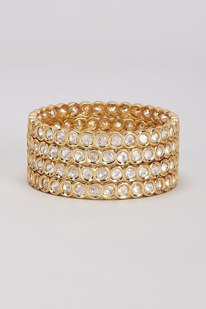 Gold Finish Kundan Polki Bangles (Set of 4) by VASTRAA Jewellery at Pernia's Pop Up Shop