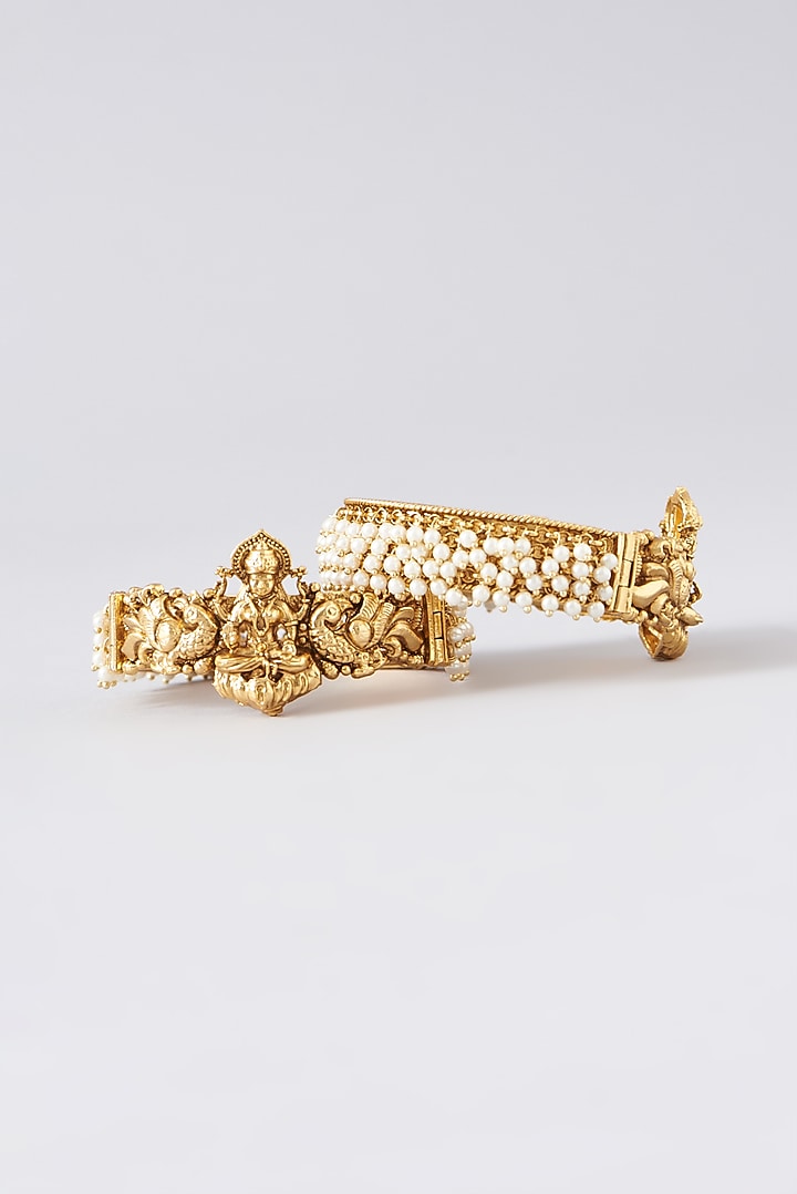 Gold Finish Kundan Polki Temple Bangles (Set of 2) by VASTRAA Jewellery at Pernia's Pop Up Shop