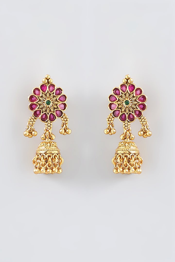 Gold Finish Kundan Polki & Pearl Temple Mala Set by VASTRAA Jewellery at Pernia's Pop Up Shop