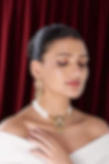 Gold Finish Kundan Polki & Pearl Choker Necklace Set by VASTRAA Jewellery at Pernia's Pop Up Shop