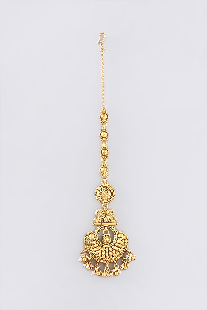 Gold Finish Kundan Polki Temple Choker Necklace Set by VASTRAA Jewellery at Pernia's Pop Up Shop