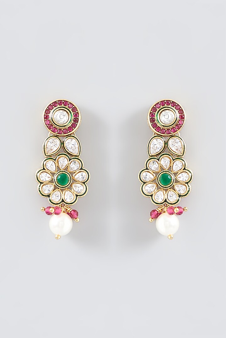 Gold Finish Kundan Polki Necklace Set by VASTRAA Jewellery at Pernia's Pop Up Shop