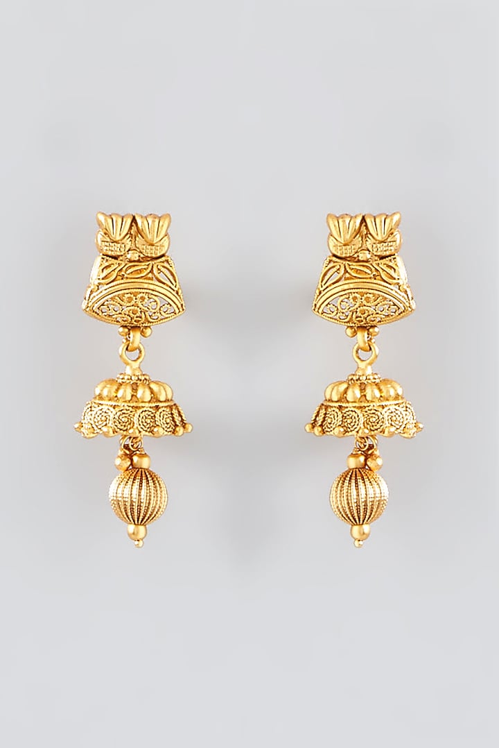 Gold Finish Kundan Polki Temple Choker Necklace Set by VASTRAA Jewellery at Pernia's Pop Up Shop