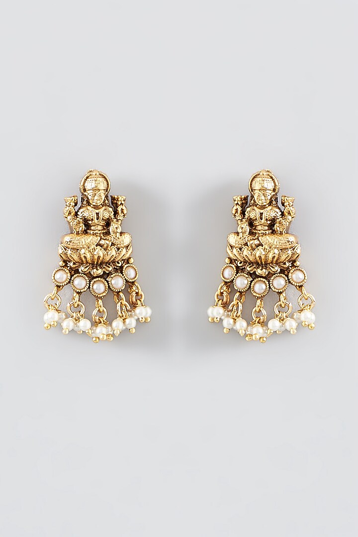 Gold Finish Kundan Polki Temple Long Necklace Set by VASTRAA Jewellery at Pernia's Pop Up Shop