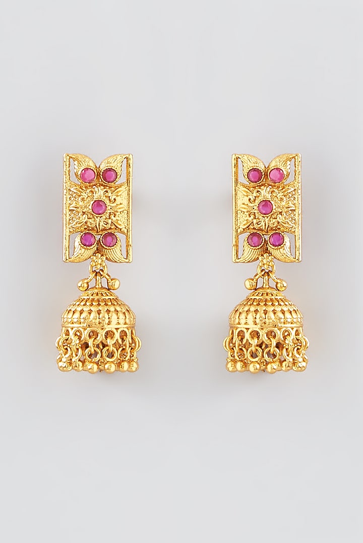 Gold Finish Kundan Polki Temple Long Necklace Set by VASTRAA Jewellery at Pernia's Pop Up Shop