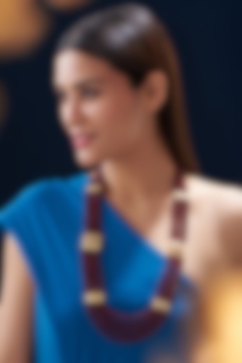 Gold Finish Kundan Polki & Ruby Beaded Mala by VASTRAA Jewellery at Pernia's Pop Up Shop