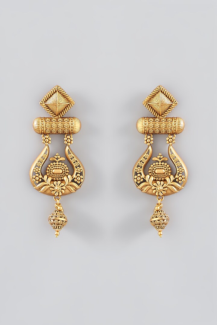 Gold Finish Kundan Polki Temple Dangler Earrings by VASTRAA Jewellery at Pernia's Pop Up Shop