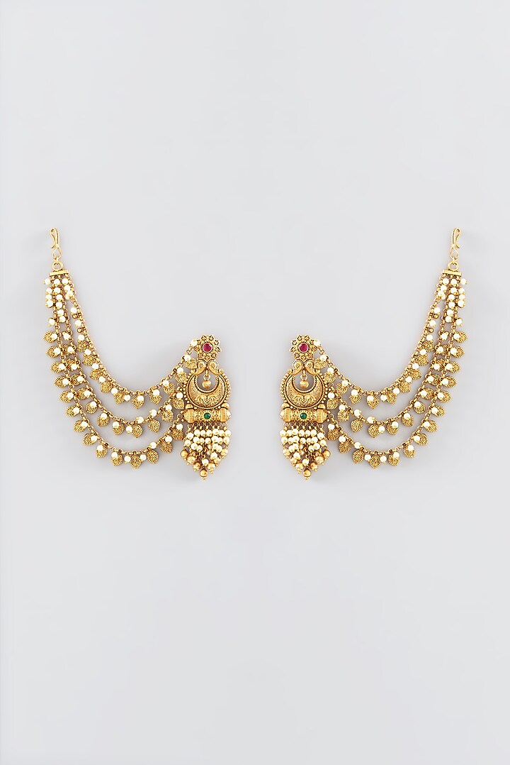 Gold Finish Kundan Polki Dangler Earrings by VASTRAA Jewellery at Pernia's Pop Up Shop